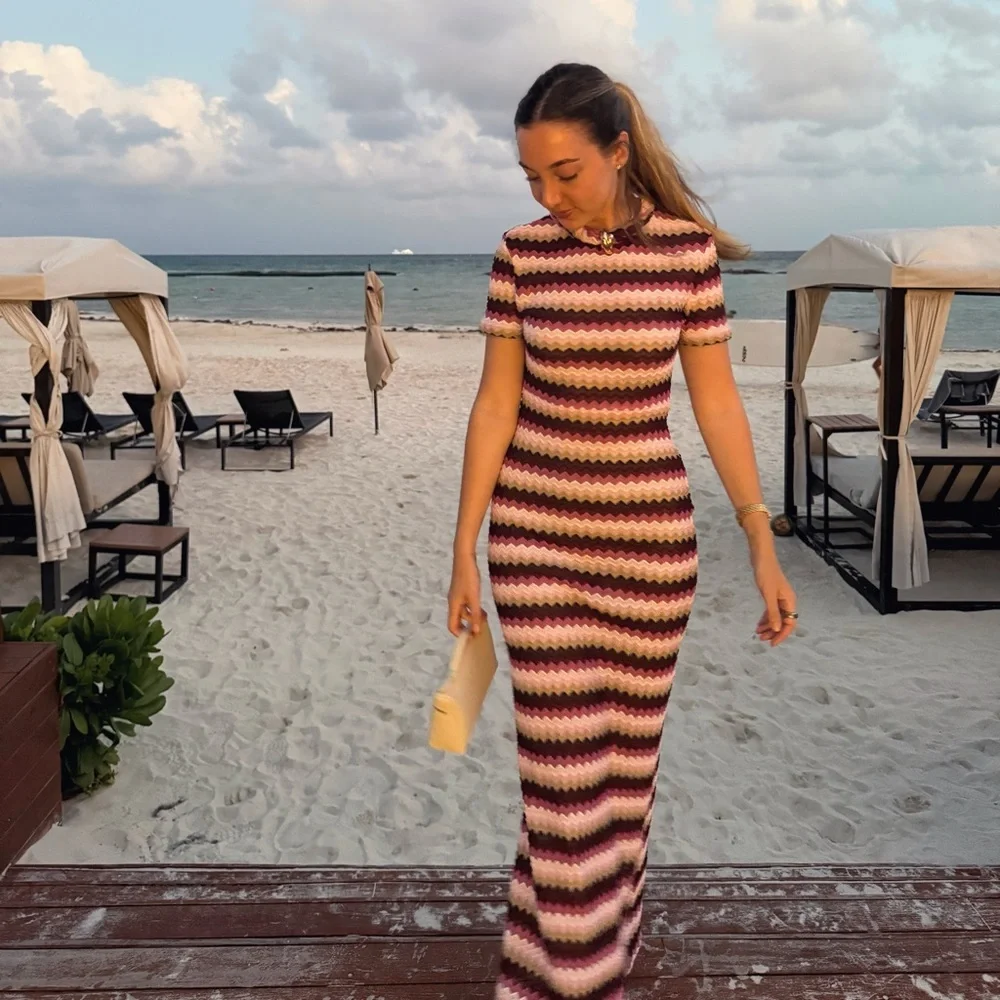 SHEIN Pink, Brown & Cream Striped Maxi Dress - Picture 3 of 3